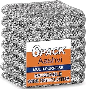Aashvi 6 PCS Double Layer Wire Dishwashing Cloth Rag Non-Scratch Multipurpose Durable Wire Dishcloth (6)